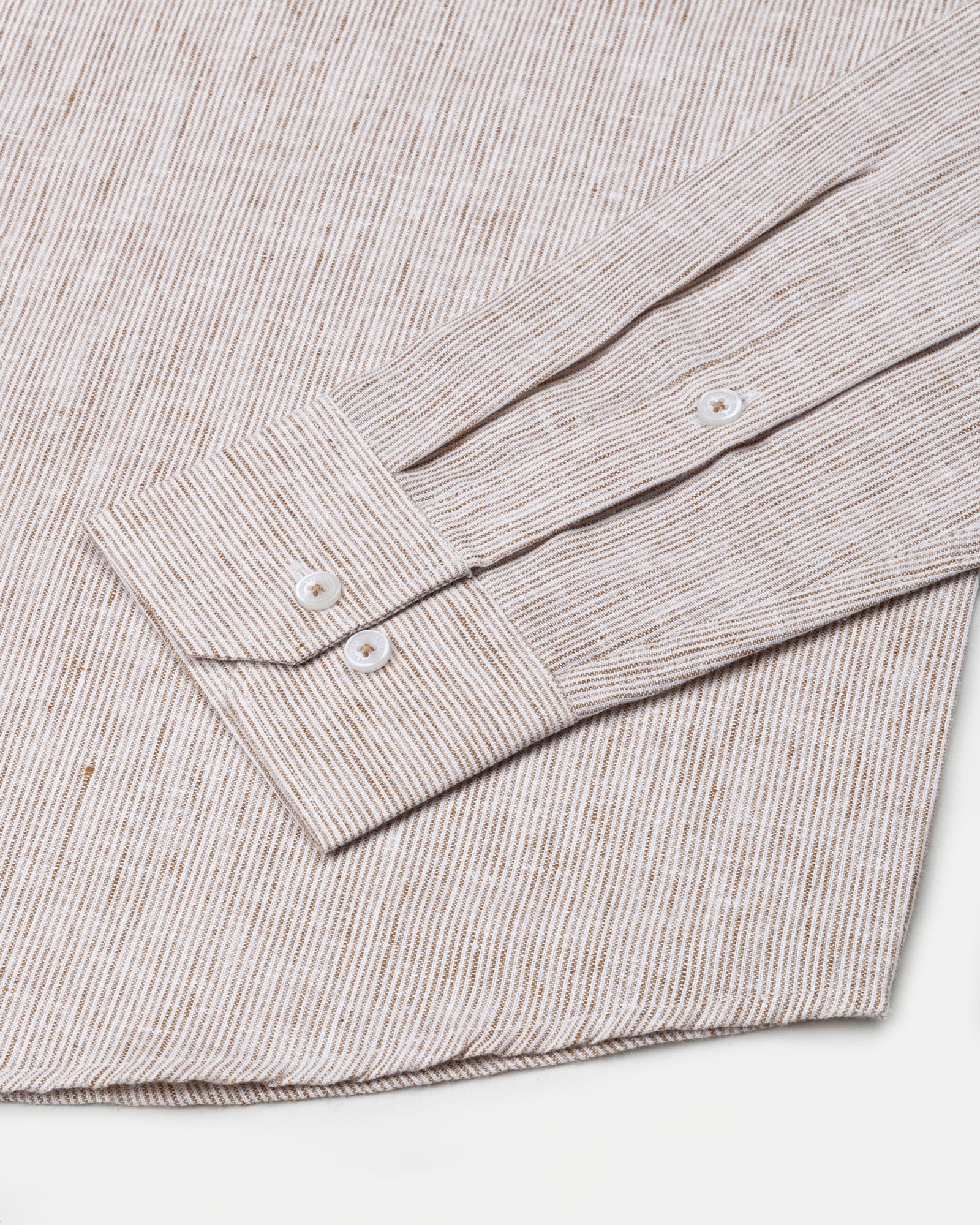 Parcore Sand Beige Stripe Button Down Linen Cotton Shirt - John Ellies