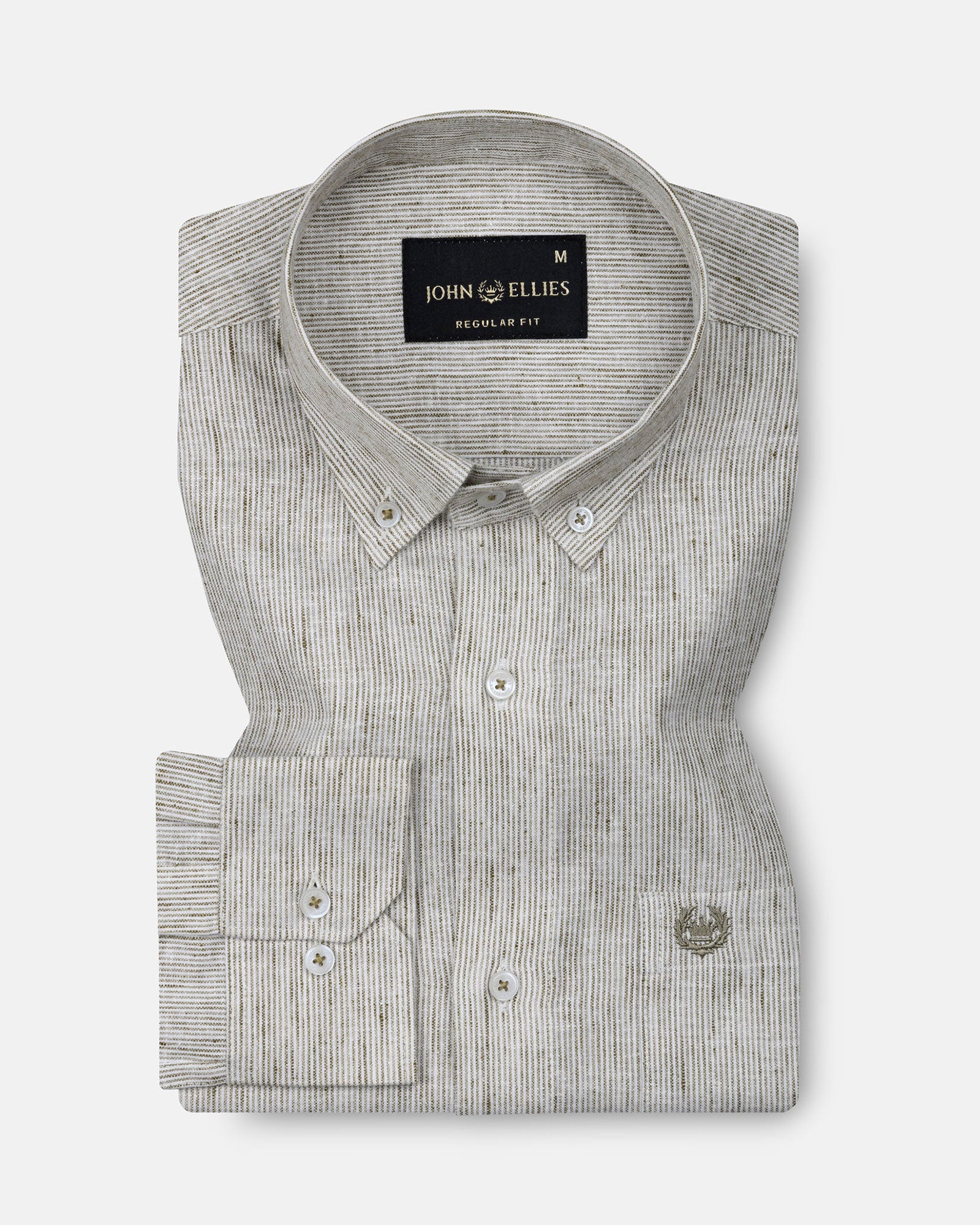 Parcore Olive Stripe Button Down Linen Cotton Shirt - John Ellies