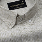 Parcore Olive Stripe Button Down Linen Cotton Shirt - John Ellies