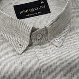 Parcore Olive Stripe Button Down Linen Cotton Shirt - John Ellies
