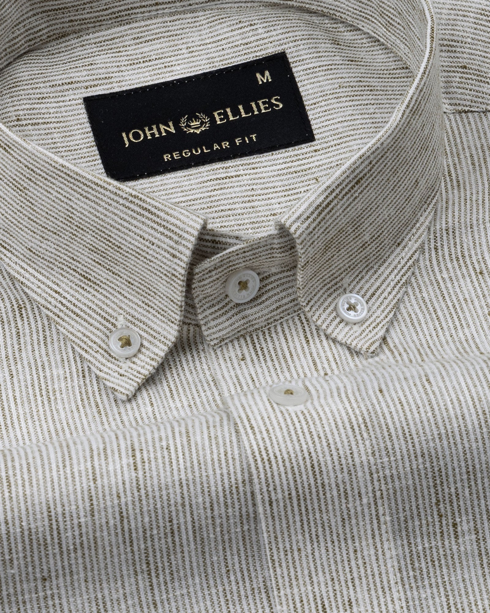 Parcore Olive Stripe Button Down Linen Cotton Shirt - John Ellies