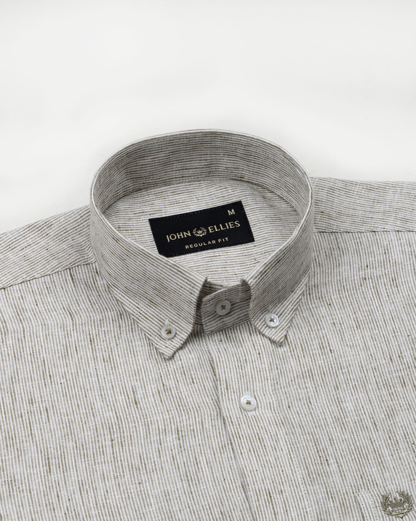 Parcore Olive Stripe Button Down Linen Cotton Shirt - John Ellies