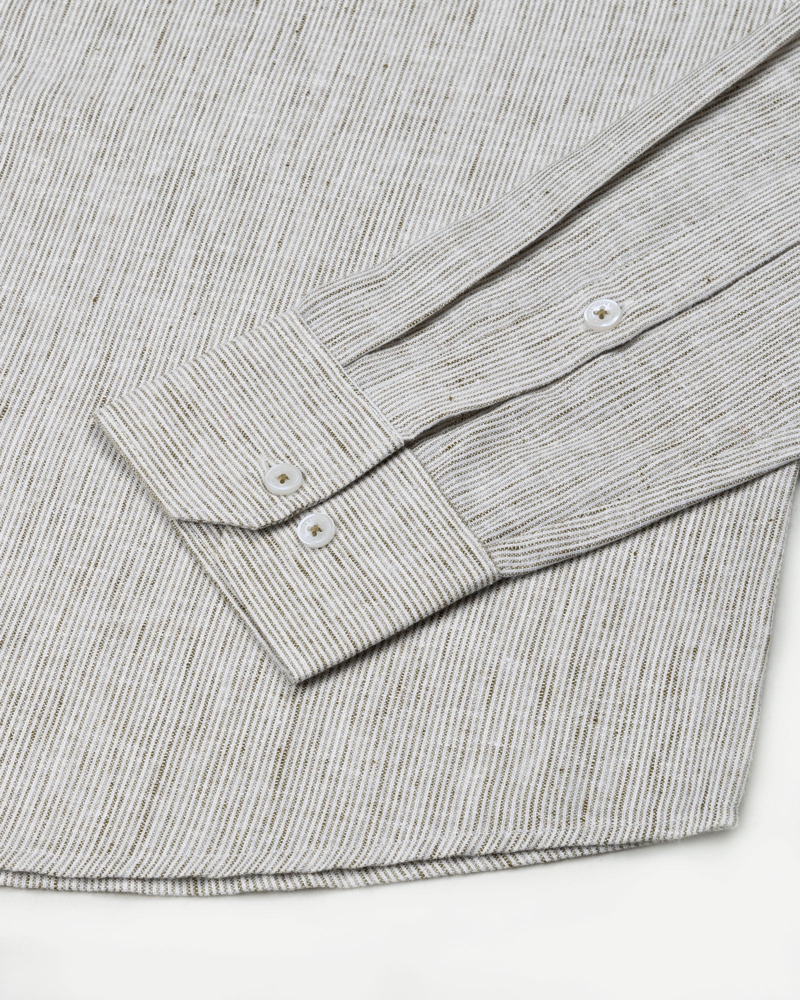 Parcore Olive Stripe Button Down Linen Cotton Shirt - John Ellies