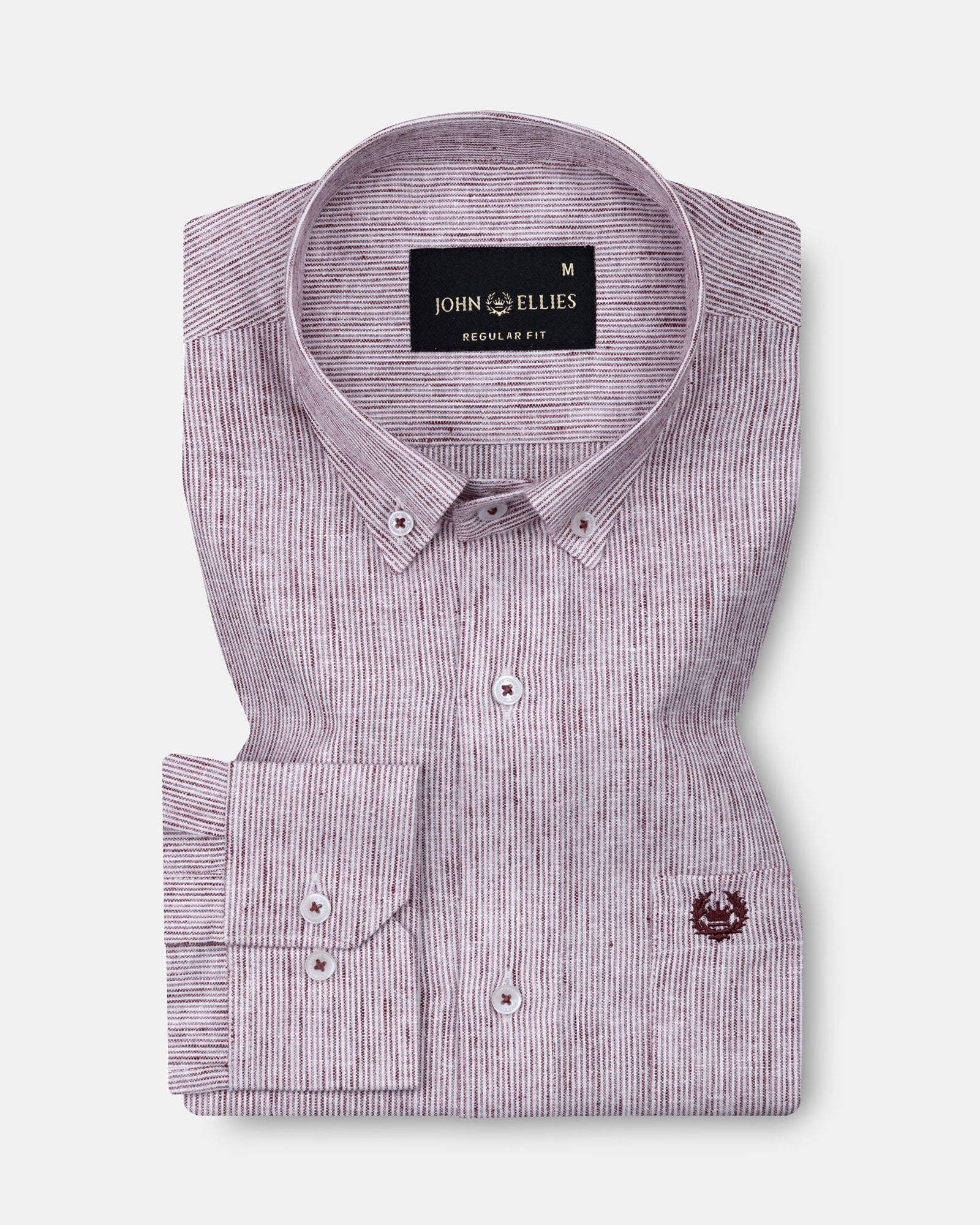 Parcore Maroon Stripe Button Down Linen Cotton Shirt - John Ellies