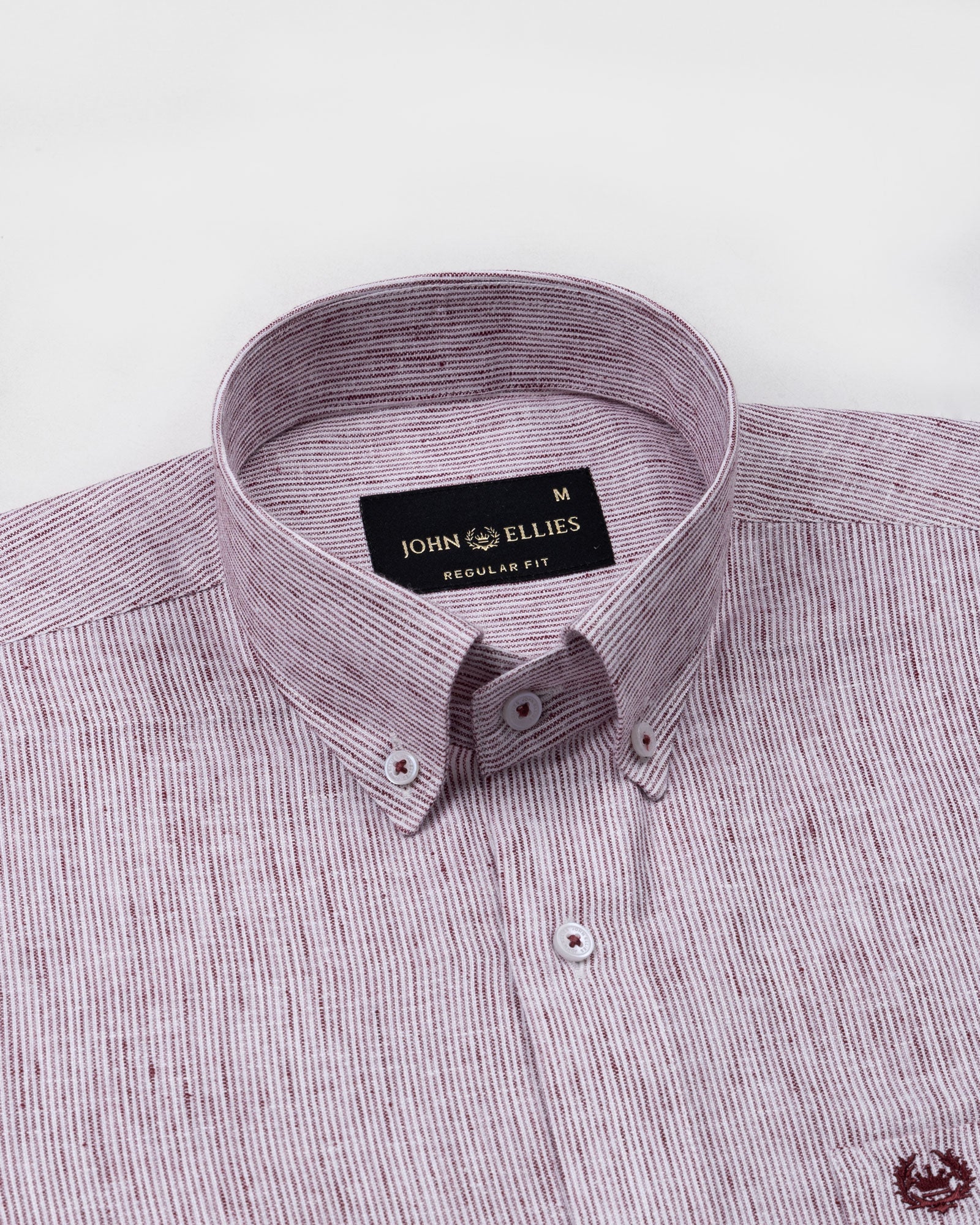Parcore Maroon Stripe Button Down Linen Cotton Shirt - John Ellies