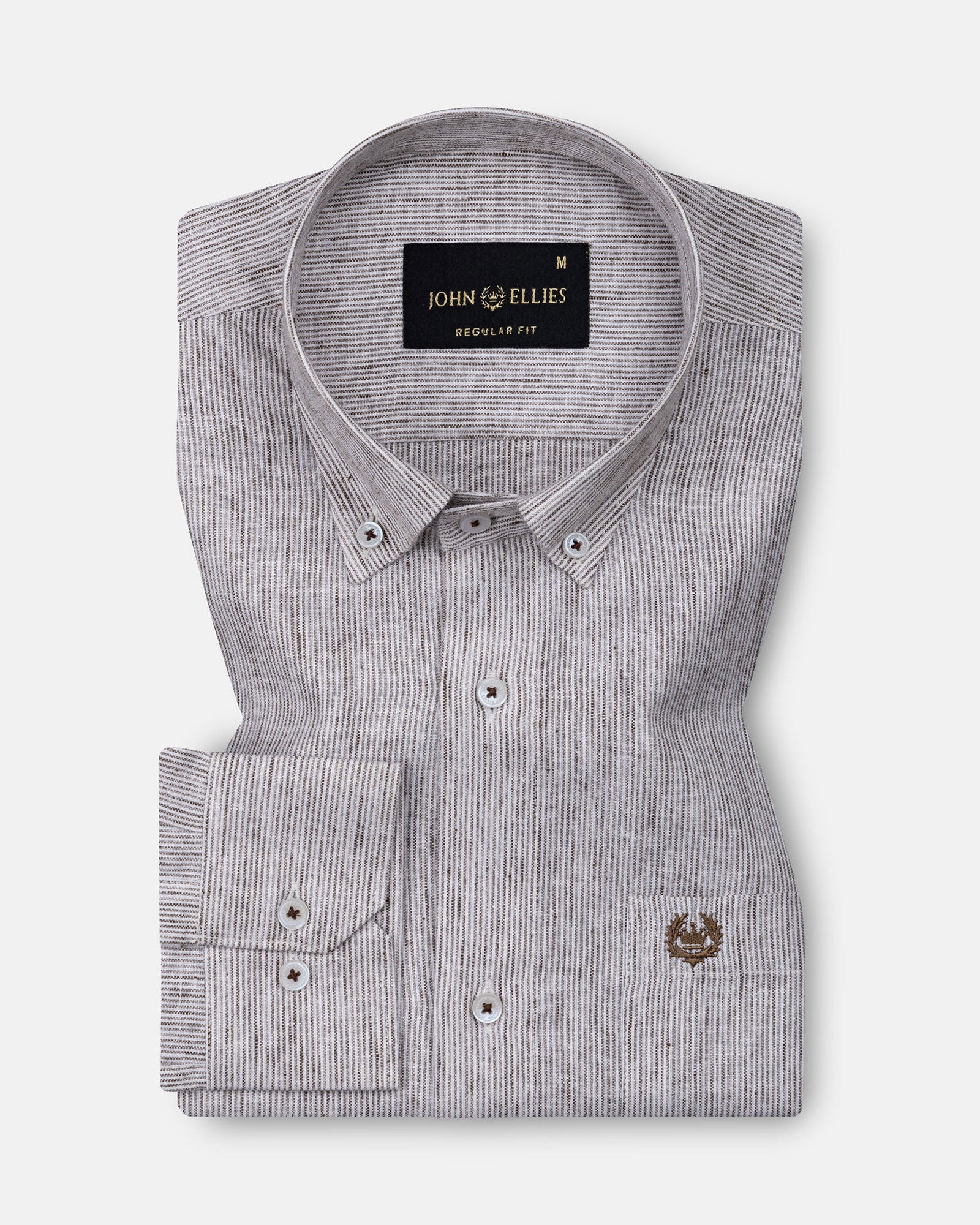 Parcore Brown Stripe Button Down Linen Cotton Shirt - John Ellies
