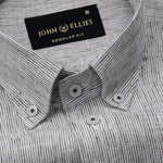 Parcore Brown Stripe Button Down Linen Cotton Shirt - John Ellies