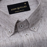 Parcore Brown Stripe Button Down Linen Cotton Shirt - John Ellies