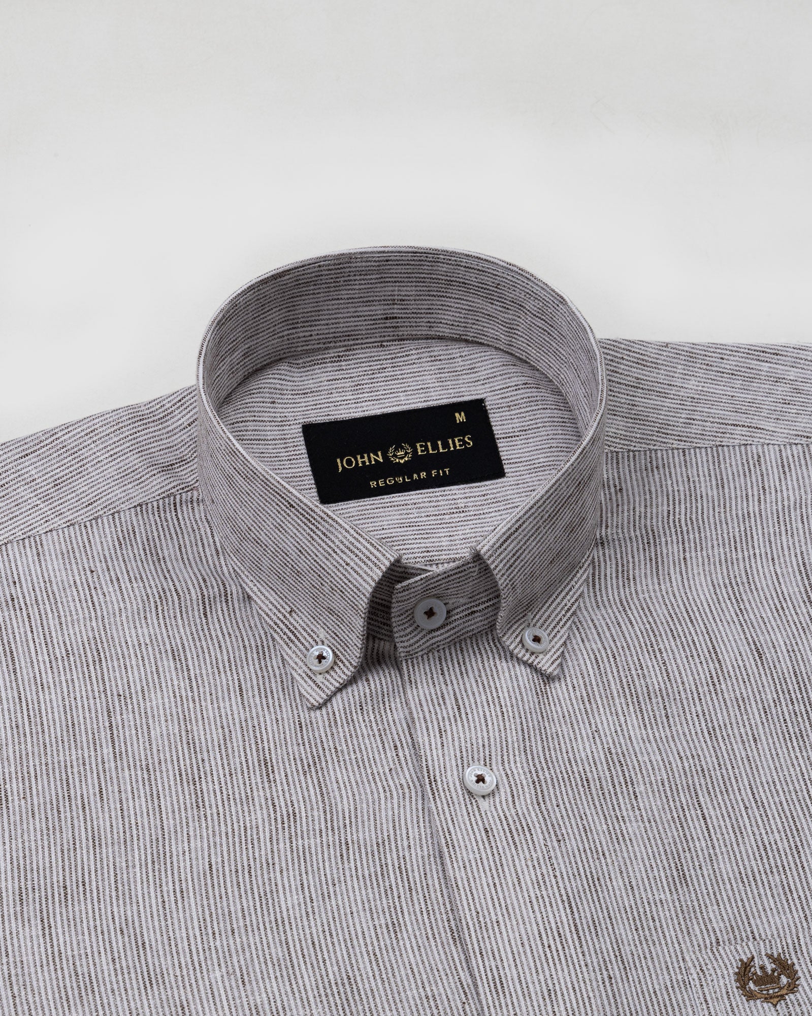 Parcore Brown Stripe Button Down Linen Cotton Shirt - John Ellies