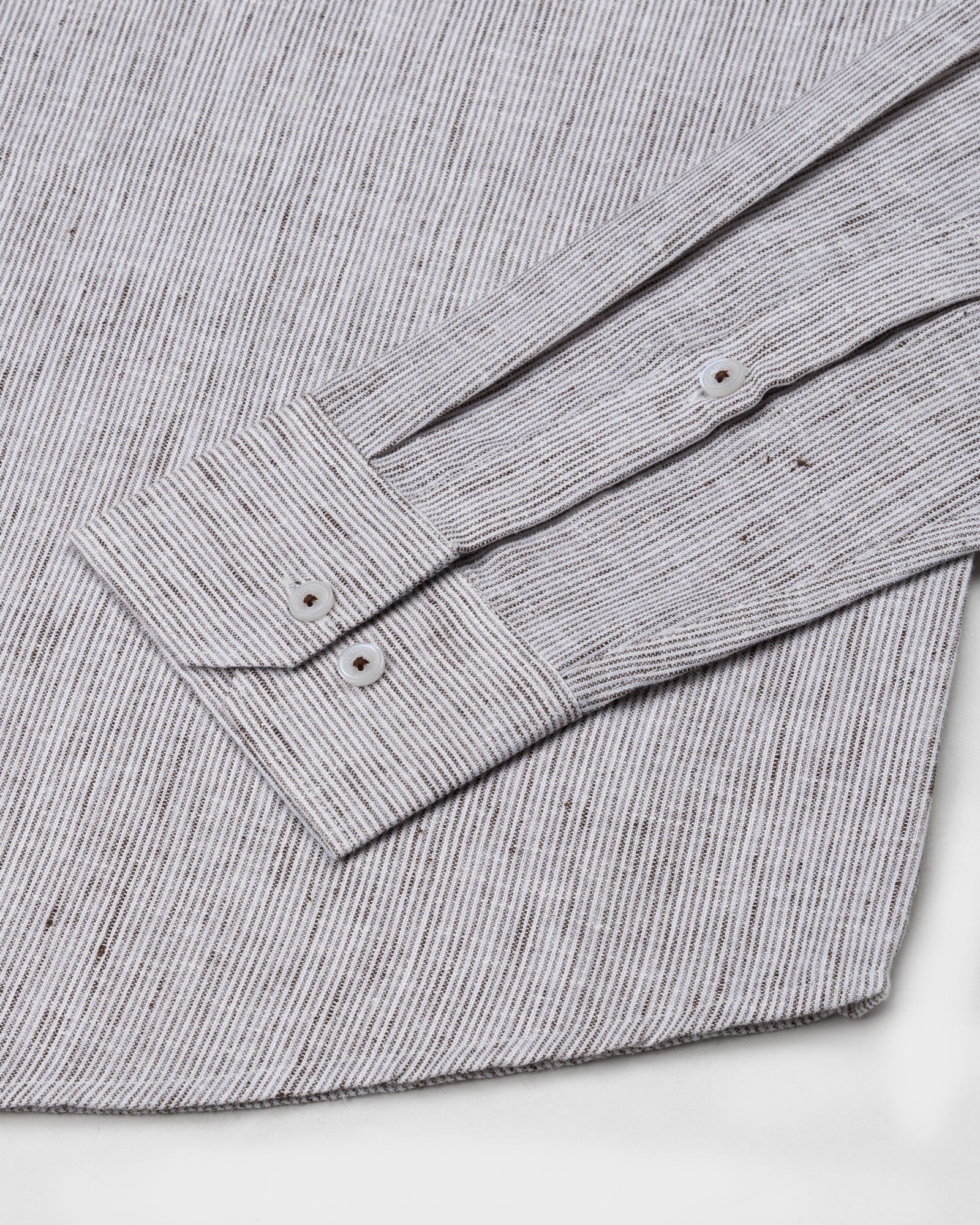 Parcore Brown Stripe Button Down Linen Cotton Shirt - John Ellies