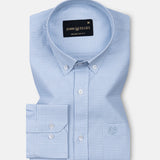 Claret Sky Blue Check Button Down Oxford Cotton Shirt - John Ellies