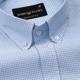 Claret Sky Blue Check Button Down Oxford Cotton Shirt - John Ellies