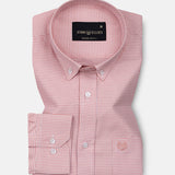 Claret Salmon Pink Check Button Down Oxford Cotton Shirt - John Ellies