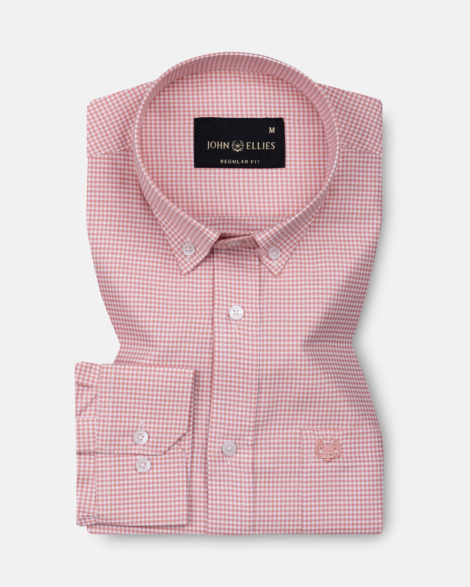 Claret Salmon Pink Check Button Down Oxford Cotton Shirt - John Ellies