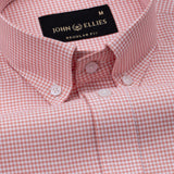 Claret Salmon Pink Check Button Down Oxford Cotton Shirt - John Ellies