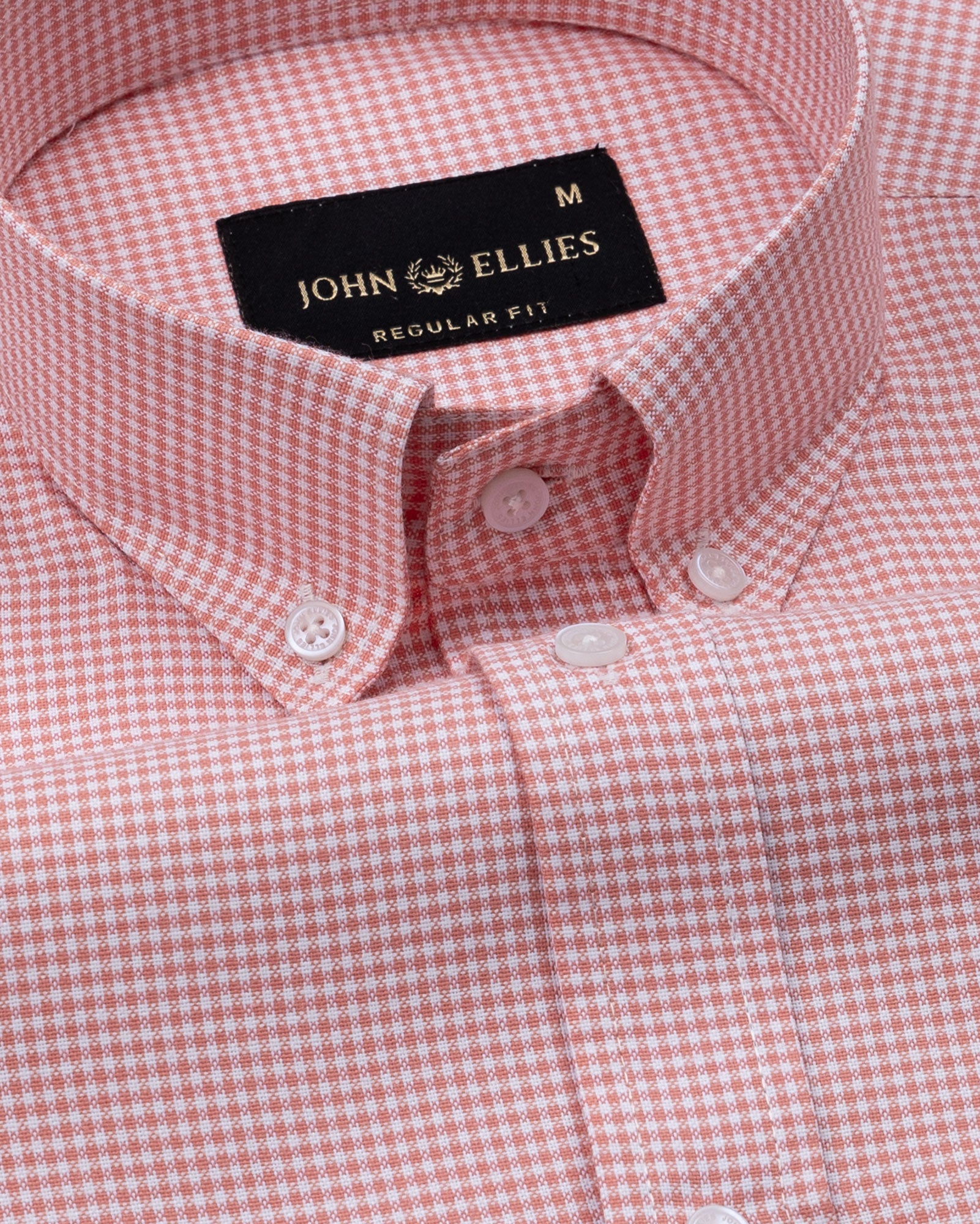Claret Salmon Pink Check Button Down Oxford Cotton Shirt - John Ellies