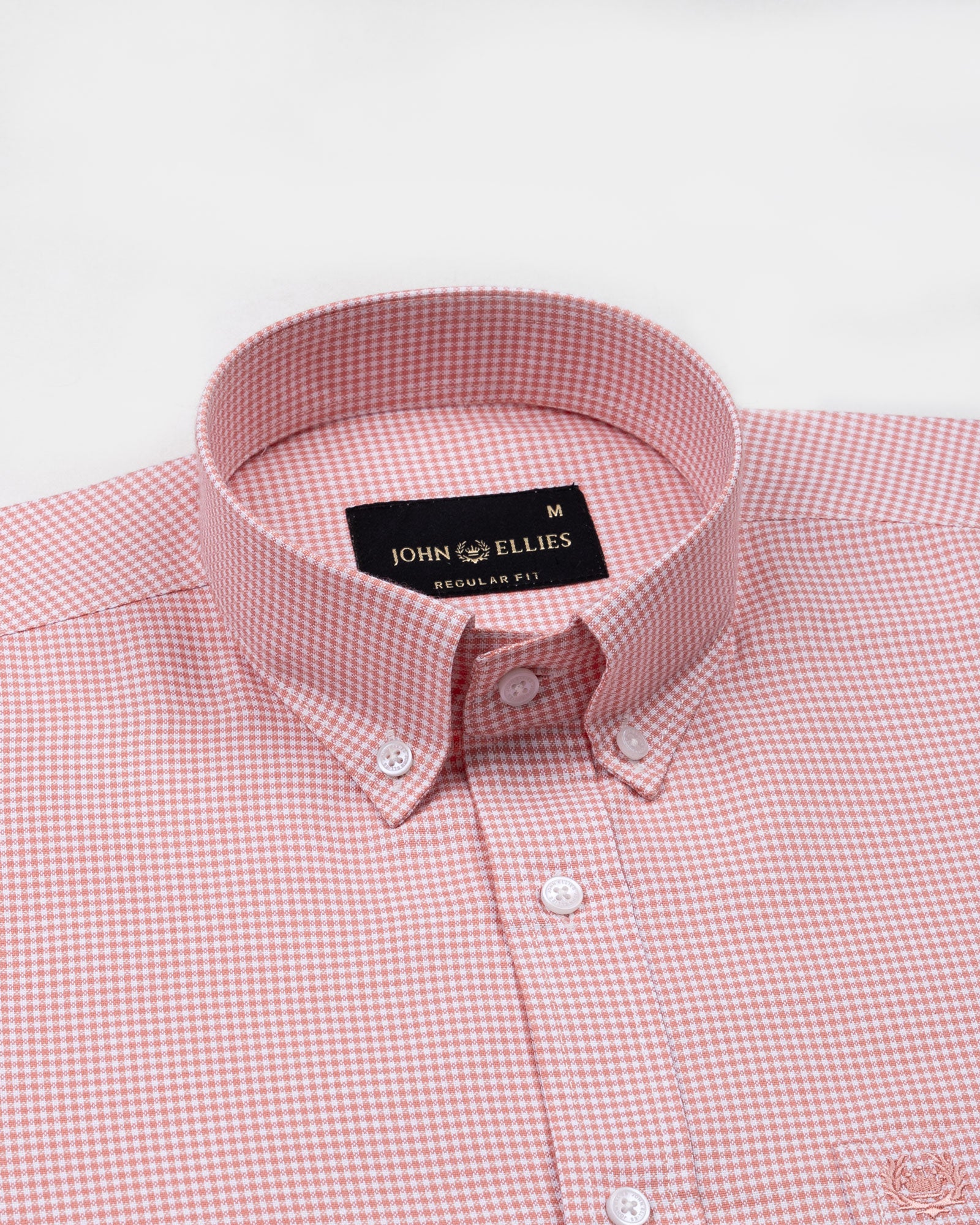 Claret Salmon Pink Check Button Down Oxford Cotton Shirt - John Ellies