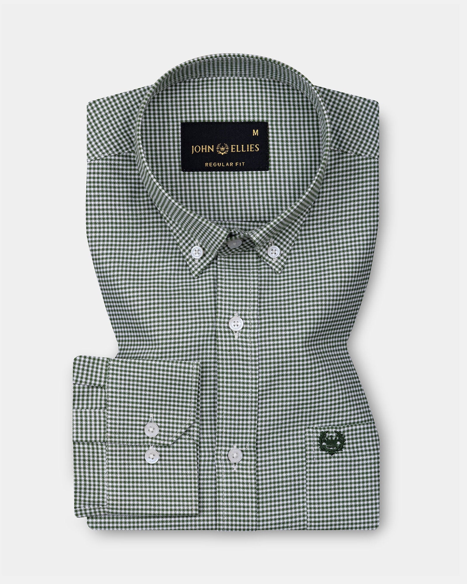 Claret Green Check Button Down Oxford Cotton Shirt - John Ellies