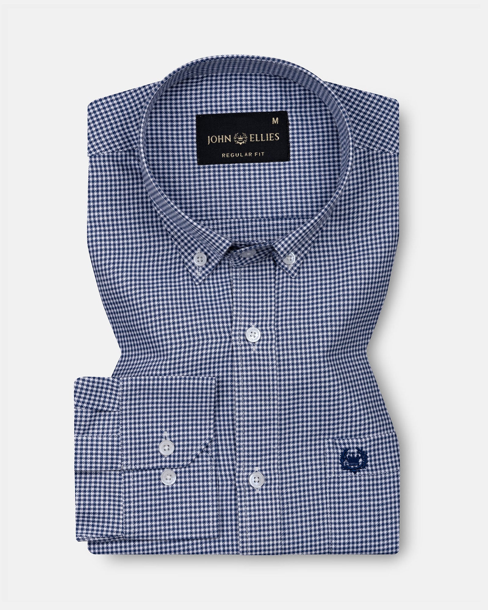 Claret Navy Blue Check Button Down Oxford Cotton Shirt - John Ellies