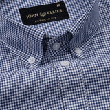 Claret Navy Blue Check Button Down Oxford Cotton Shirt - John Ellies