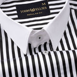 Cadenc Black White Cuff Collar Cotton Stripes Shirt - John Ellies