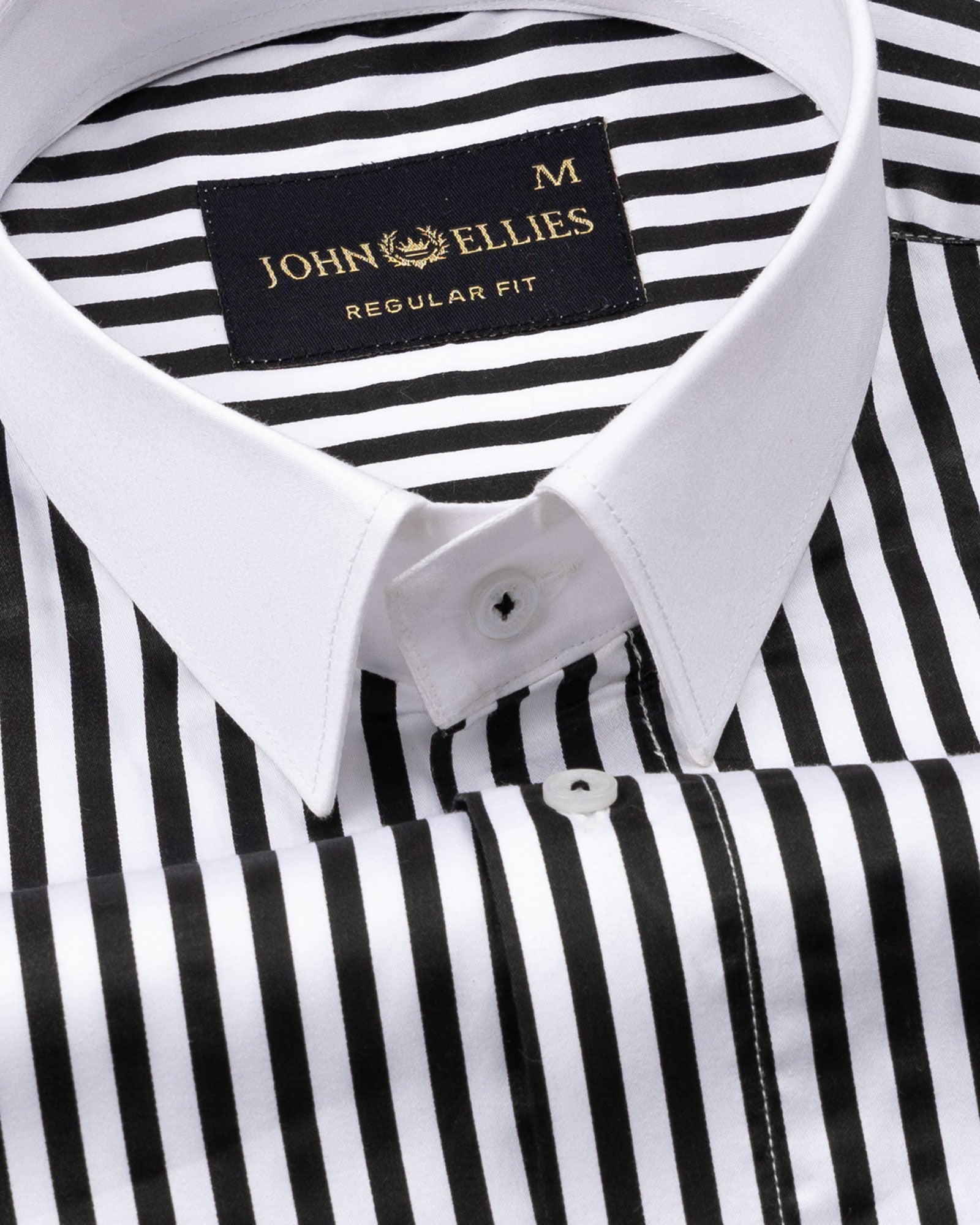 Cadenc Black White Cuff Collar Cotton Stripes Shirt - John Ellies
