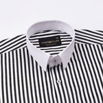Cadenc Black White Cuff Collar Cotton Stripes Shirt - John Ellies