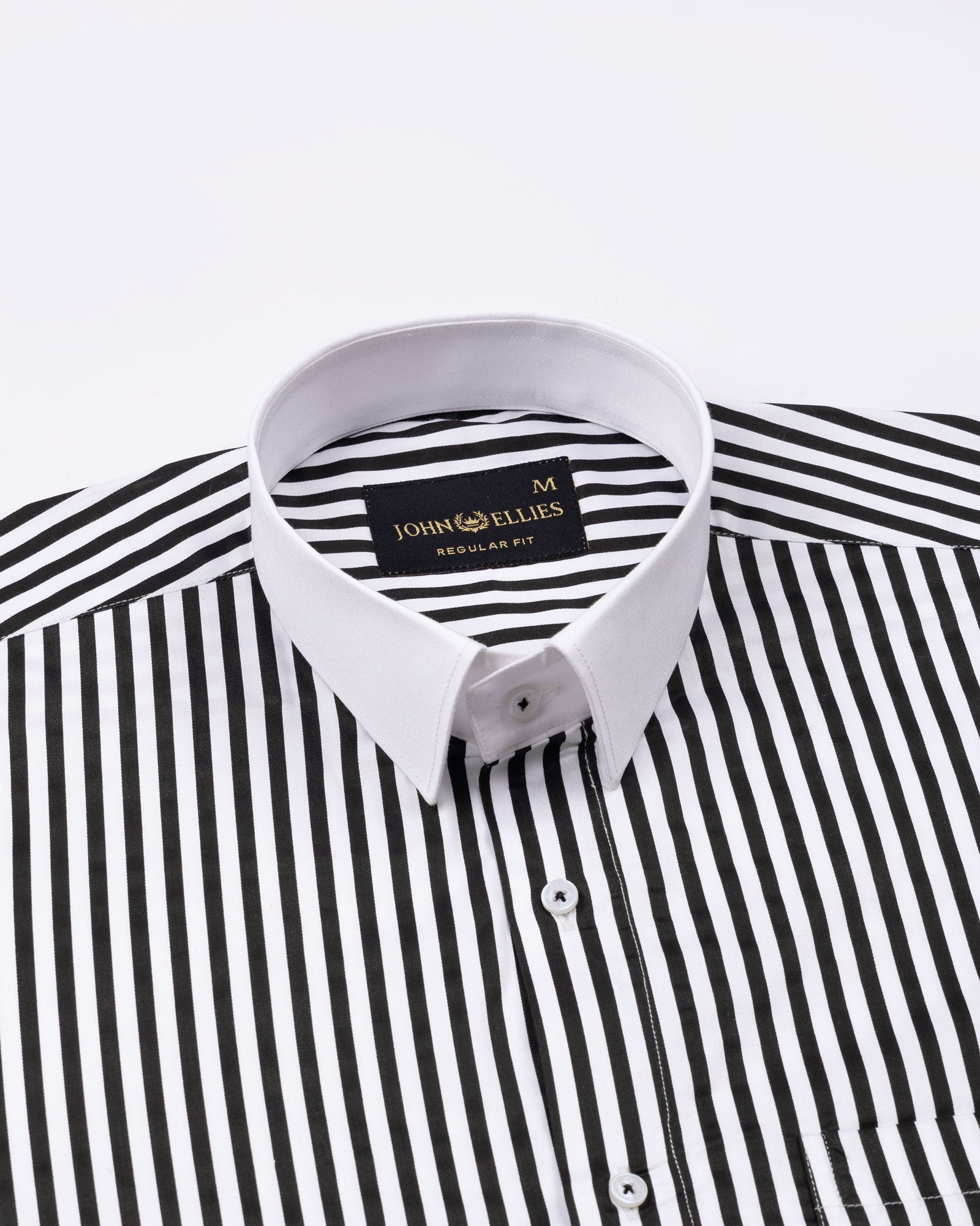 Cadenc Black White Cuff Collar Cotton Stripes Shirt - John Ellies