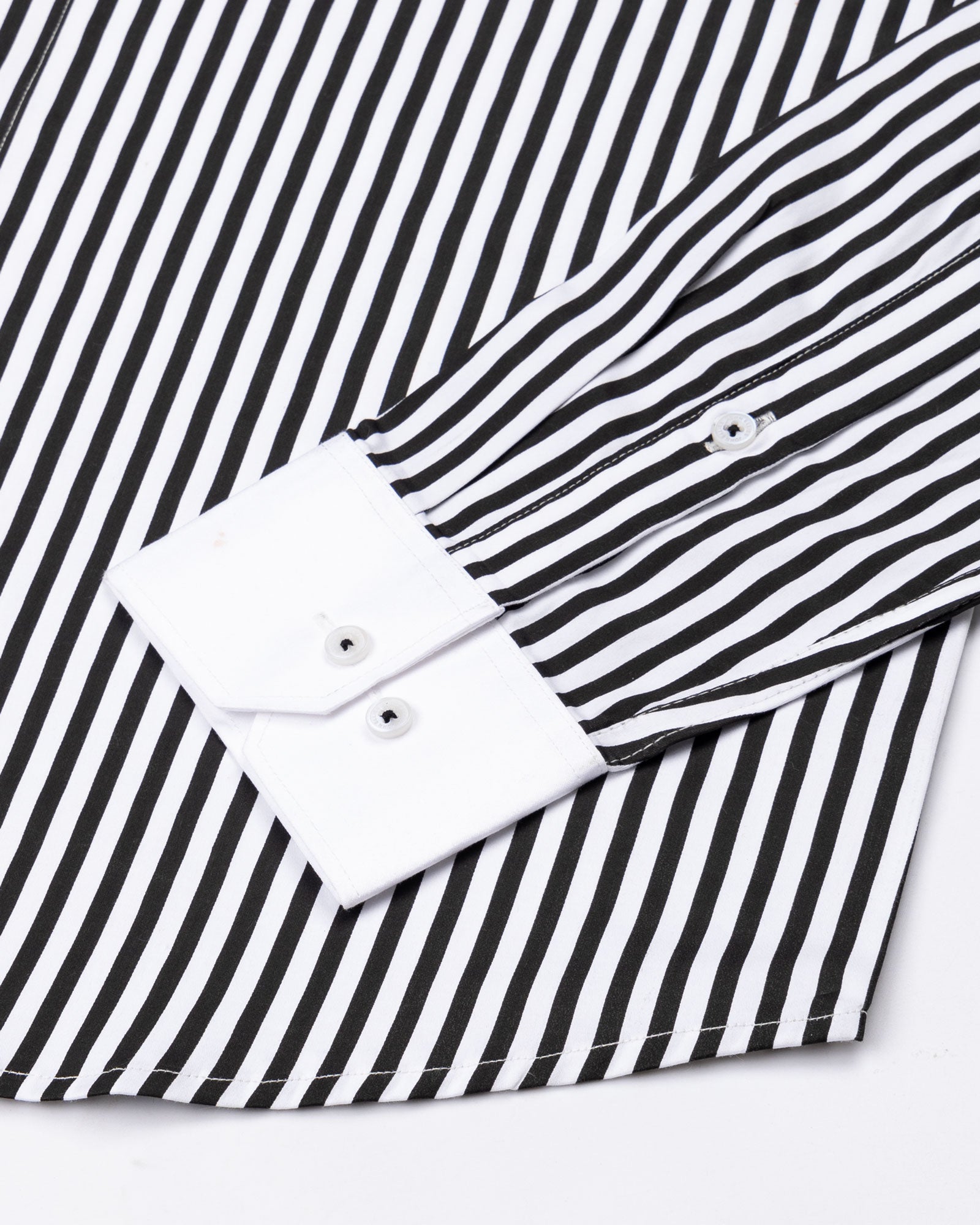 Cadenc Black White Cuff Collar Cotton Stripes Shirt - John Ellies