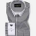 Cadenc Black White Cuff Collar Cotton Stripes Shirt - John Ellies