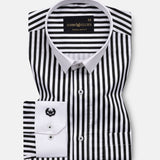 Cadenc Black White Cuff Collar Cotton Stripes Shirt - John Ellies