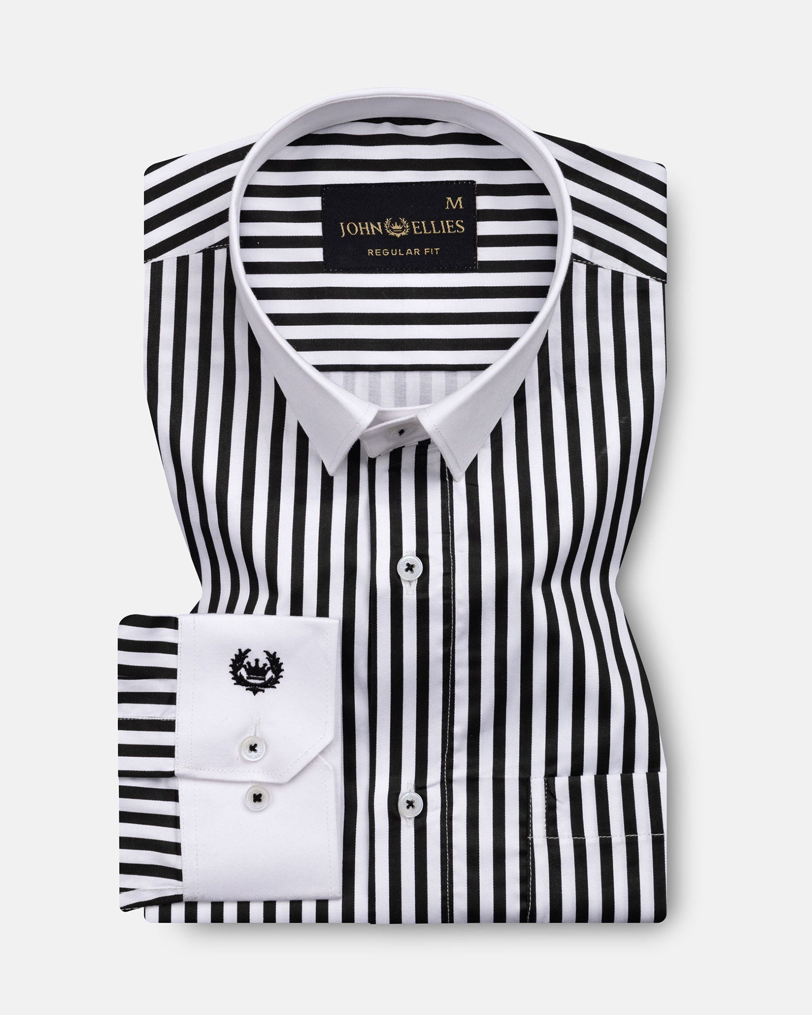 Cadenc Black White Cuff Collar Cotton Stripes Shirt - John Ellies
