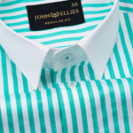 Cadenc Cyan White Cuff Collar Cotton Stripes Shirt - John Ellies