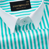 Cadenc Cyan White Cuff Collar Cotton Stripes Shirt - John Ellies