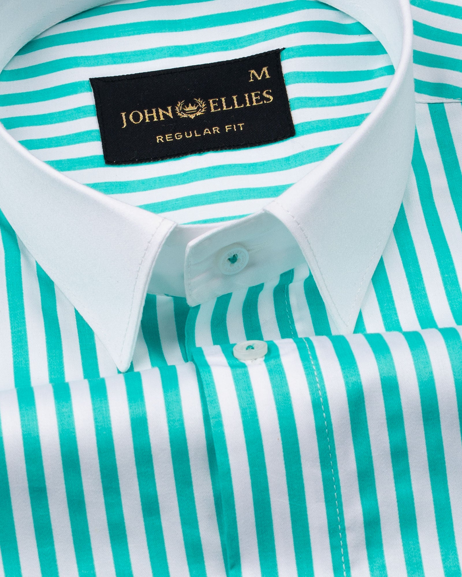 Cadenc Cyan White Cuff Collar Cotton Stripes Shirt - John Ellies