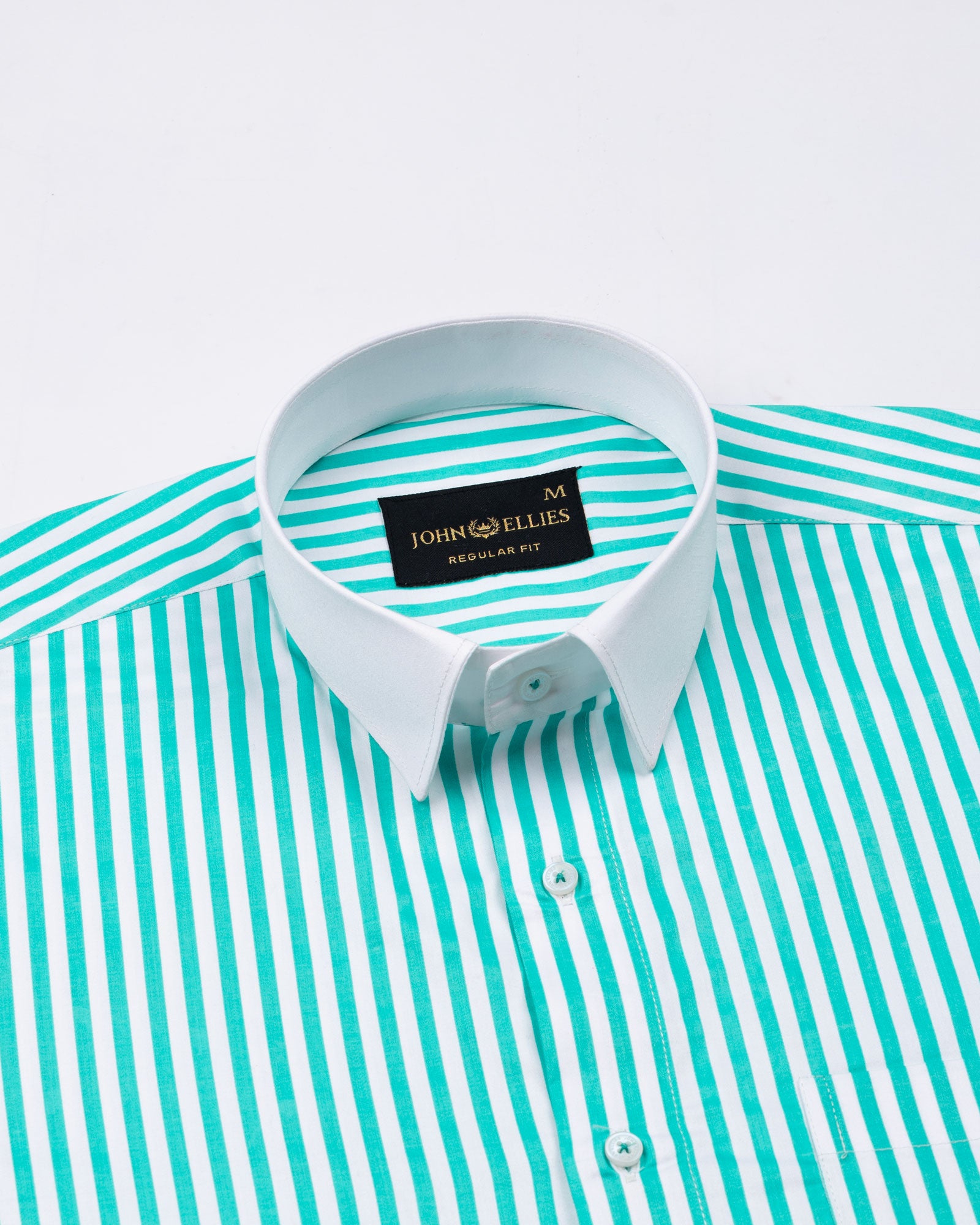 Cadenc Cyan White Cuff Collar Cotton Stripes Shirt - John Ellies