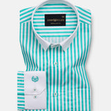 Cadenc Cyan White Cuff Collar Cotton Stripes Shirt - John Ellies