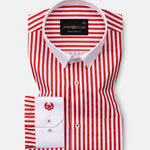 Cadenc Red White Cuff Collar Cotton Stripes Shirt - John Ellies