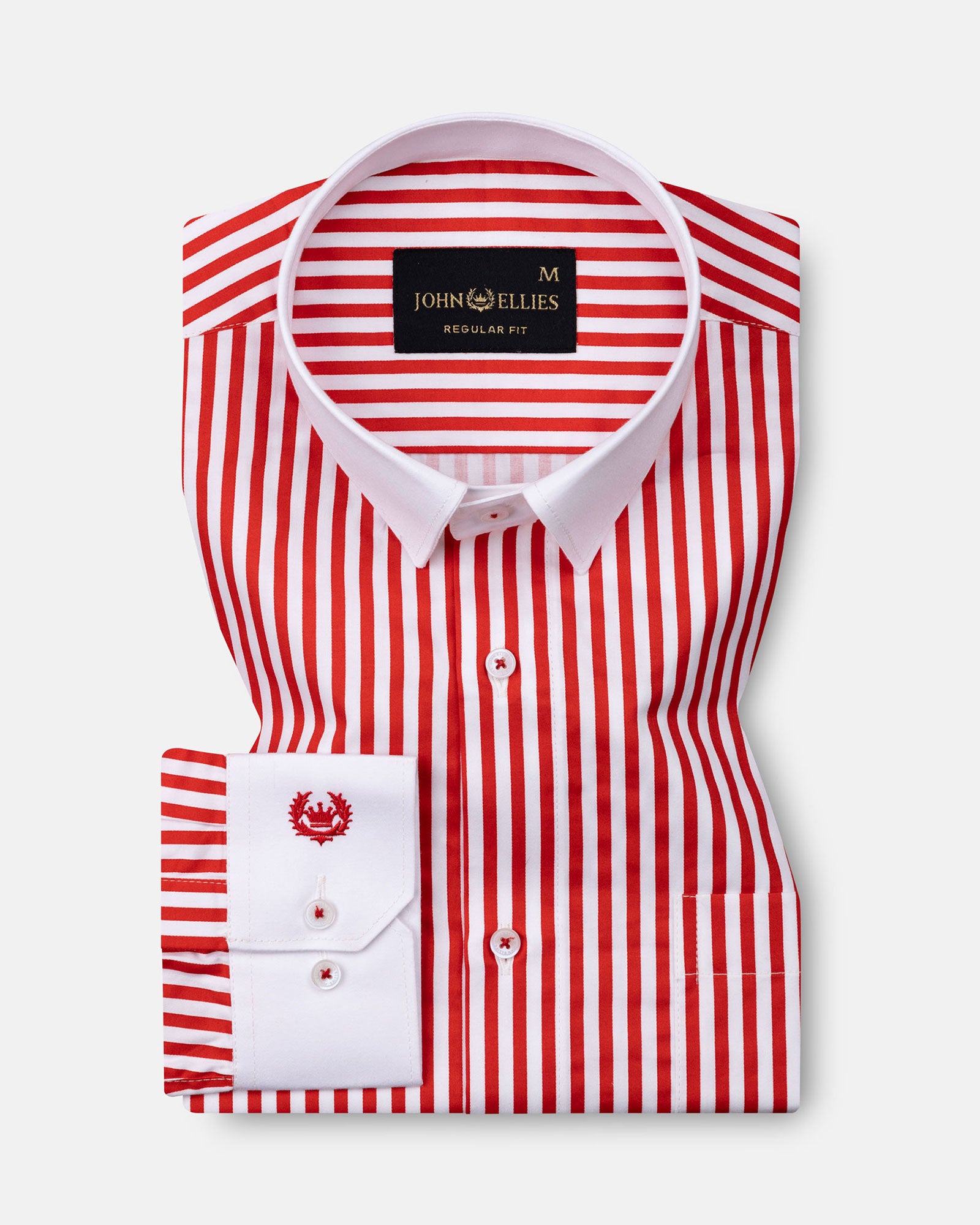 Cadenc Red White Cuff Collar Cotton Stripes Shirt - John Ellies