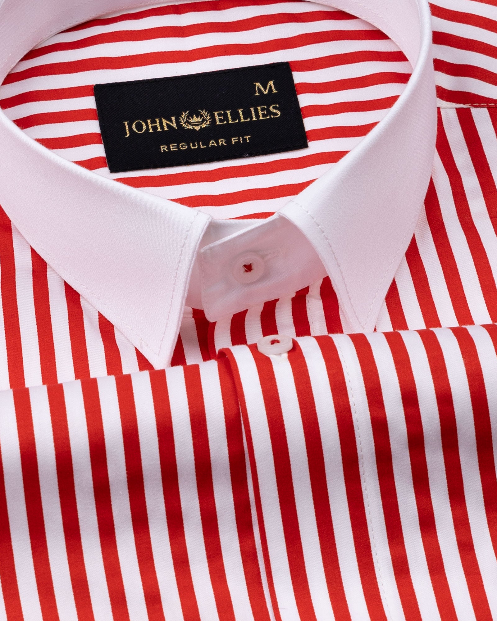 Cadenc Red White Cuff Collar Cotton Stripes Shirt - John Ellies