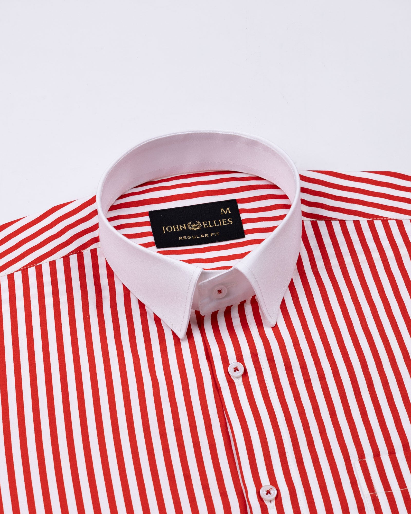 Cadenc Red White Cuff Collar Cotton Stripes Shirt - John Ellies