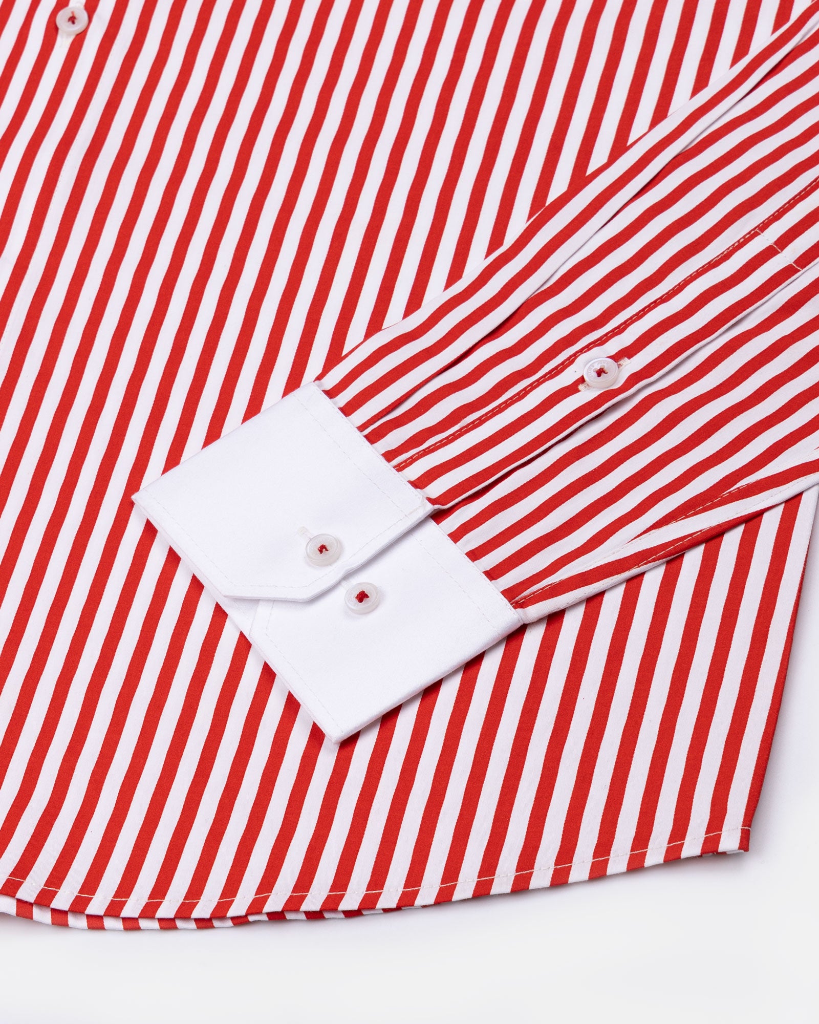 Cadenc Red White Cuff Collar Cotton Stripes Shirt - John Ellies