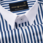 Cadenc Navy Blue White Cuff Collar Cotton Stripes Shirt - John Ellies