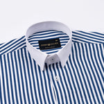 Cadenc Navy Blue White Cuff Collar Cotton Stripes Shirt - John Ellies
