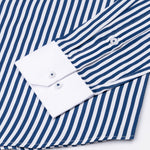 Cadenc Navy Blue White Cuff Collar Cotton Stripes Shirt - John Ellies