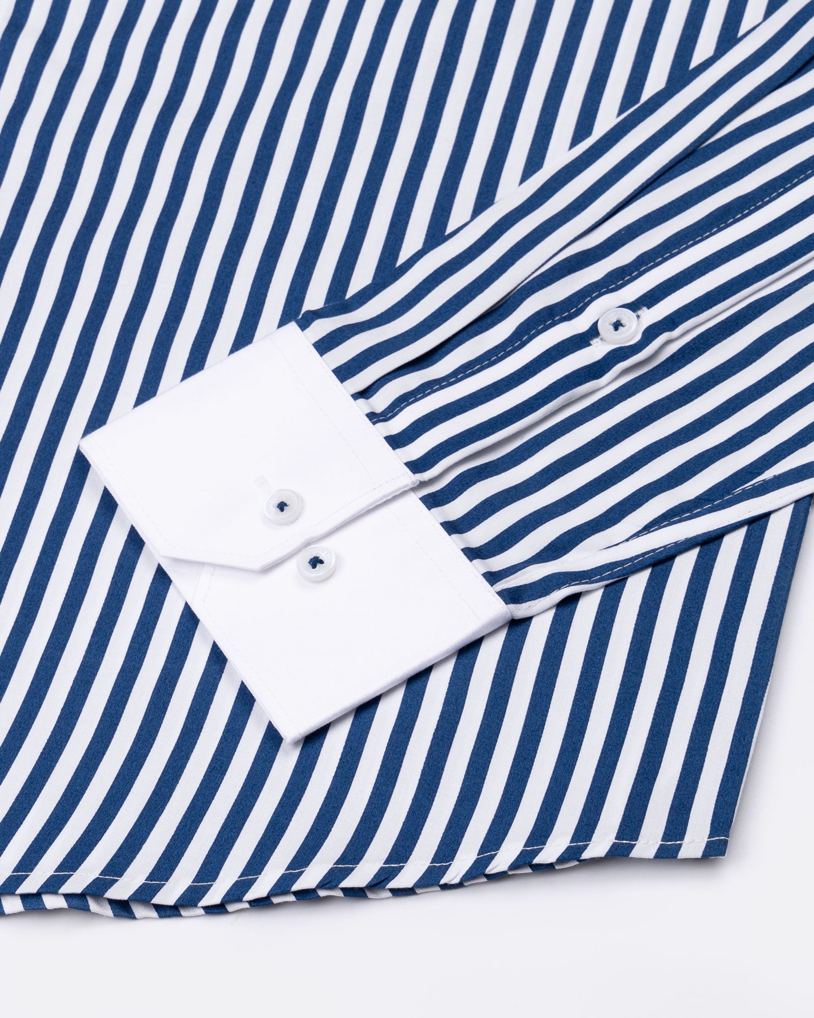 Cadenc Navy Blue White Cuff Collar Cotton Stripes Shirt - John Ellies