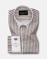 Cadenc Brown White Cuff Collar Cotton Stripes Shirt