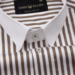 Cadenc Brown White Cuff Collar Cotton Stripes Shirt - John Ellies