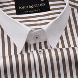 Cadenc Brown White Cuff Collar Cotton Stripes Shirt - John Ellies