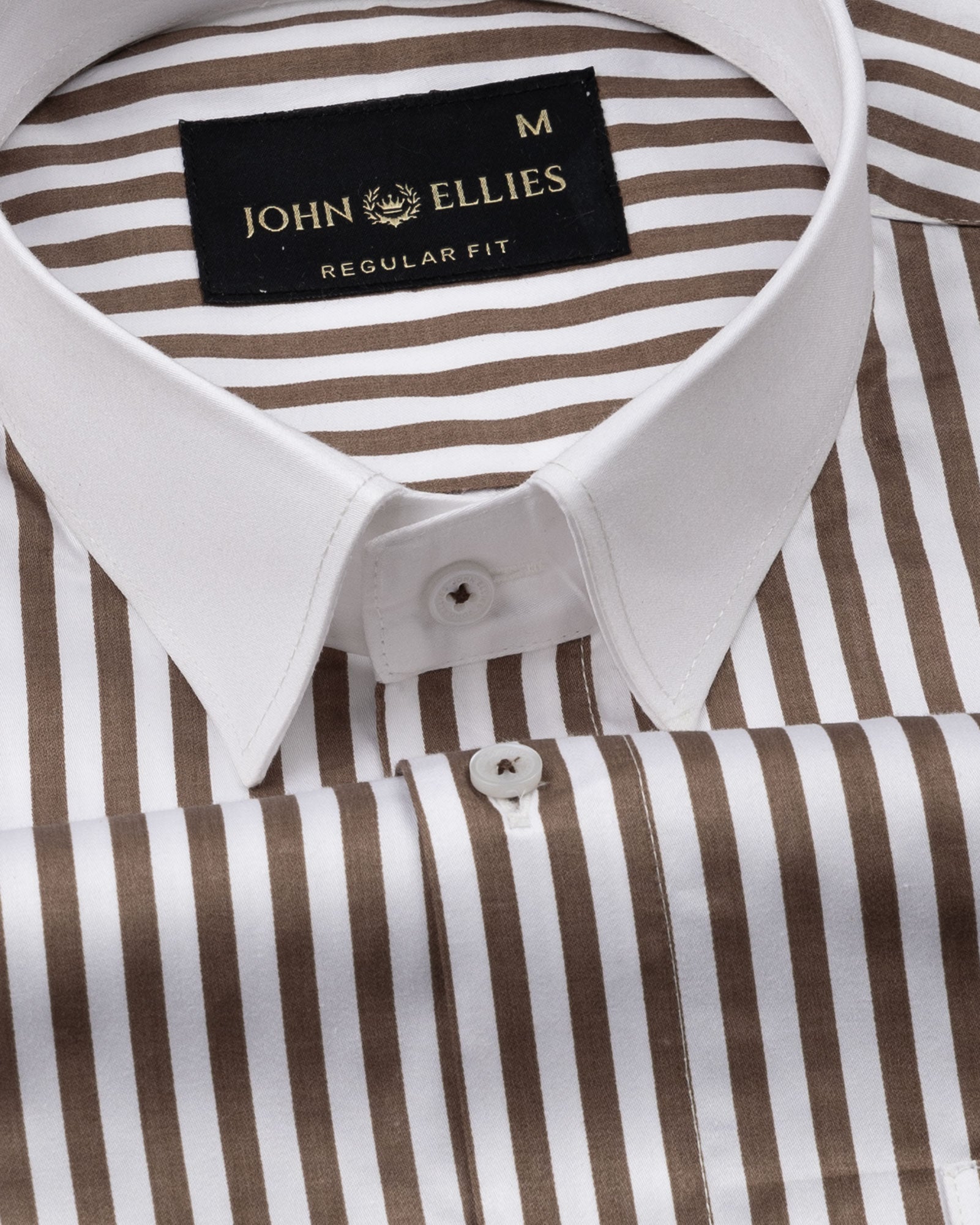 Cadenc Brown White Cuff Collar Cotton Stripes Shirt - John Ellies